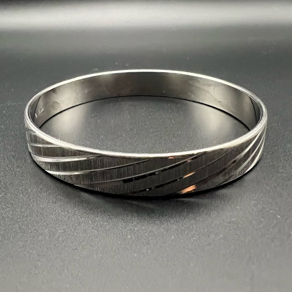 Monet Etched Vintage Bangle Bracelet, Textured Matte Silver Tone